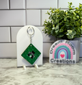 Aurora Double Sided Square Green & White Keychain