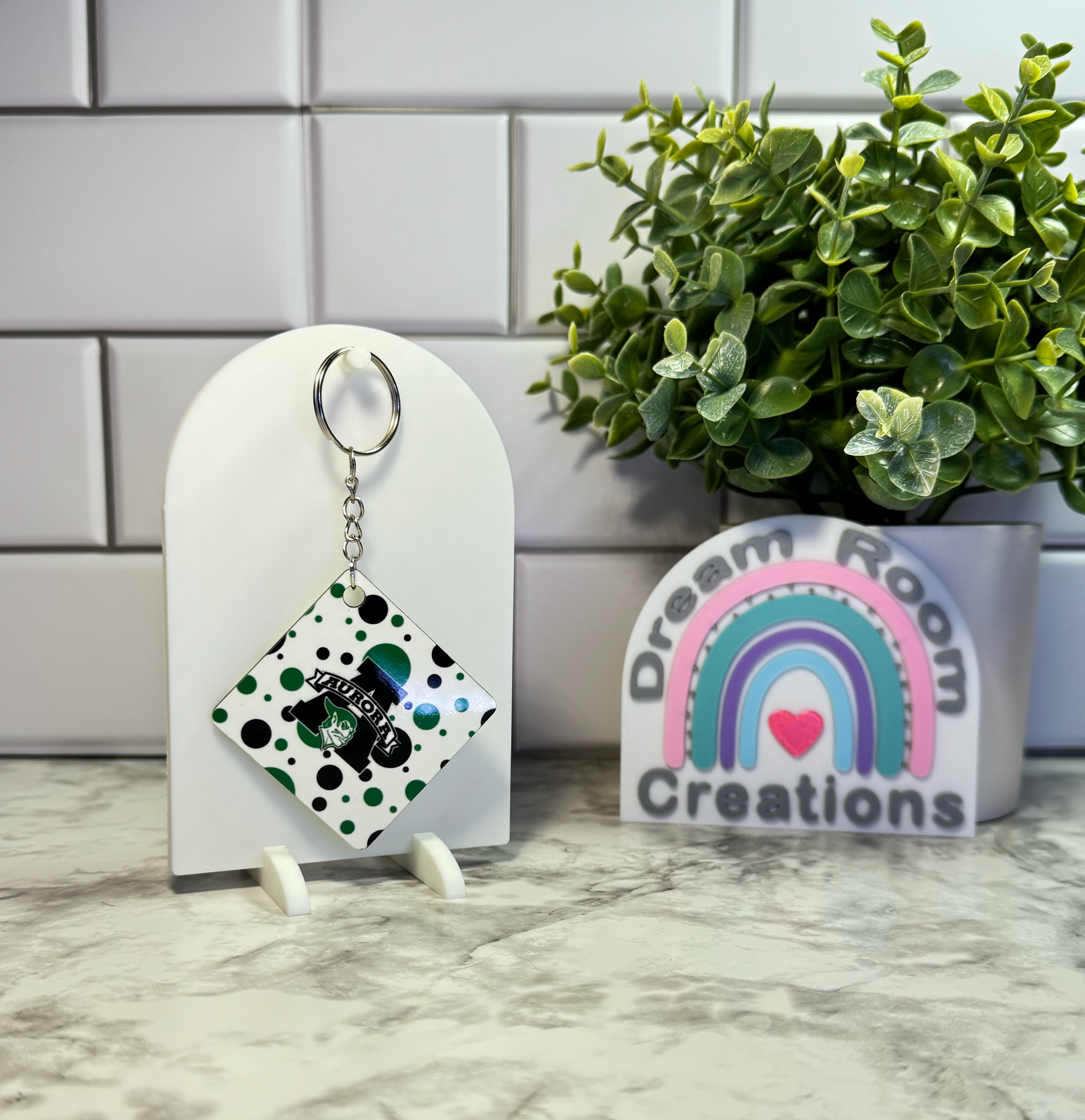 Aurora Double Sided Square Polka Dots Keychain