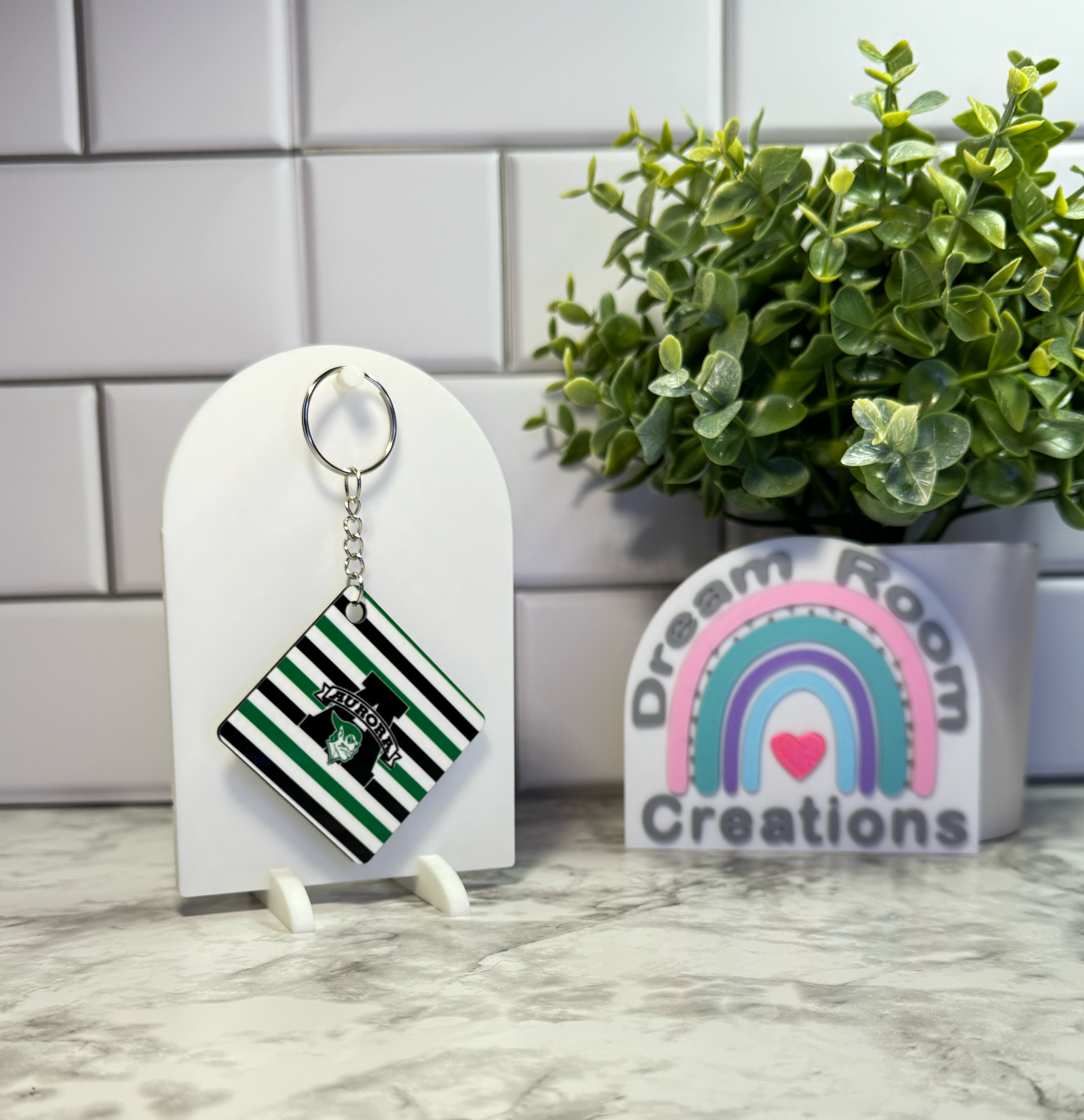 Aurora Double Sided Square Striped Keychain