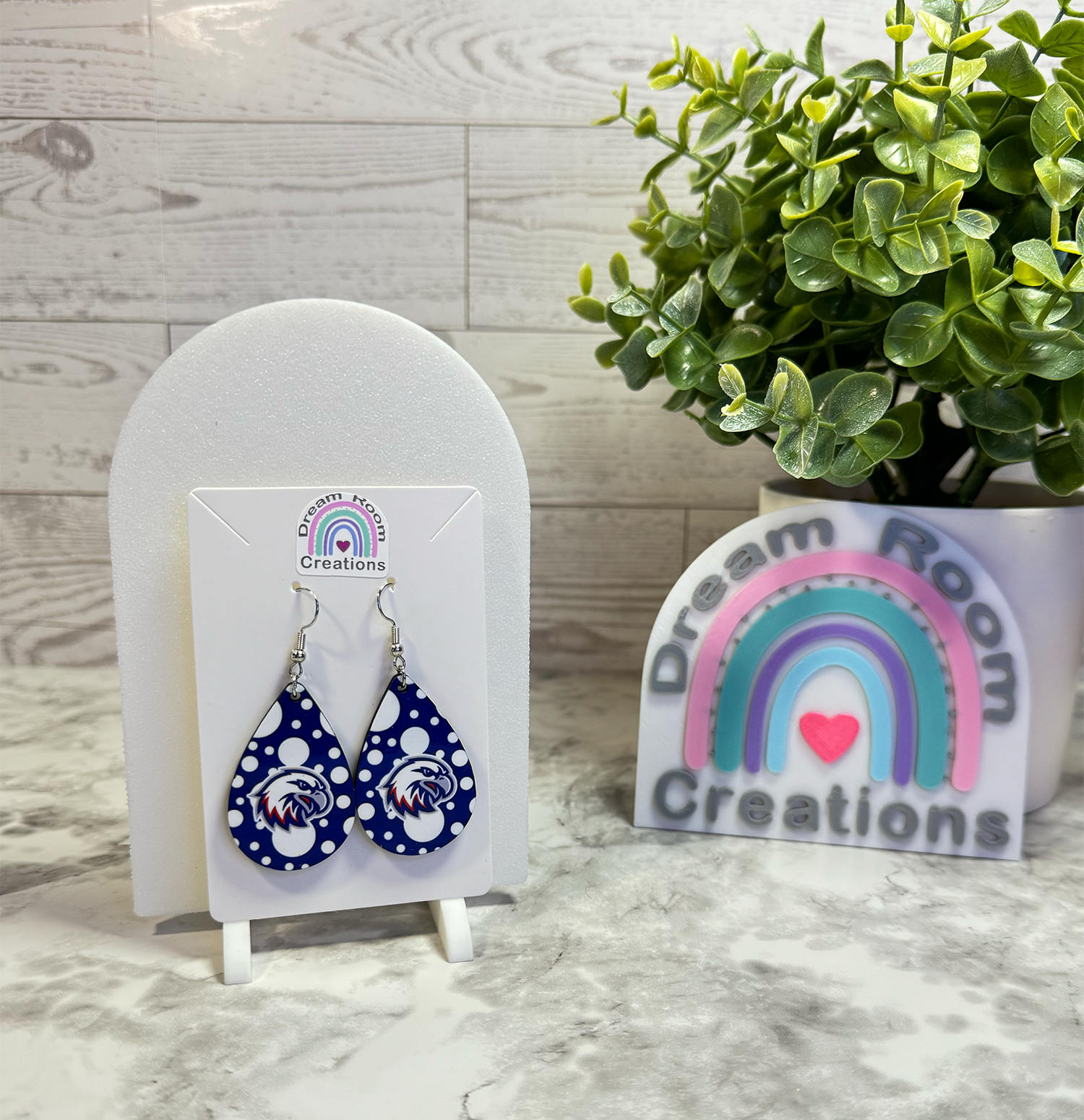 Liberty Benton Blue & White Polka Dots Teardrop Earrings