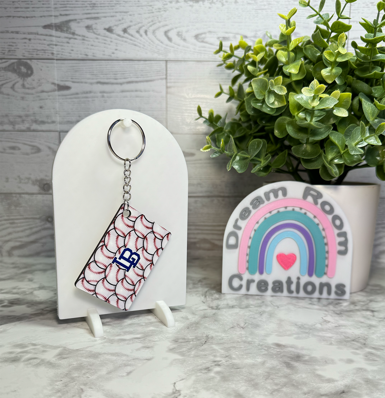 Liberty Benton Double Sided Rectangle LB Baseball Keychain