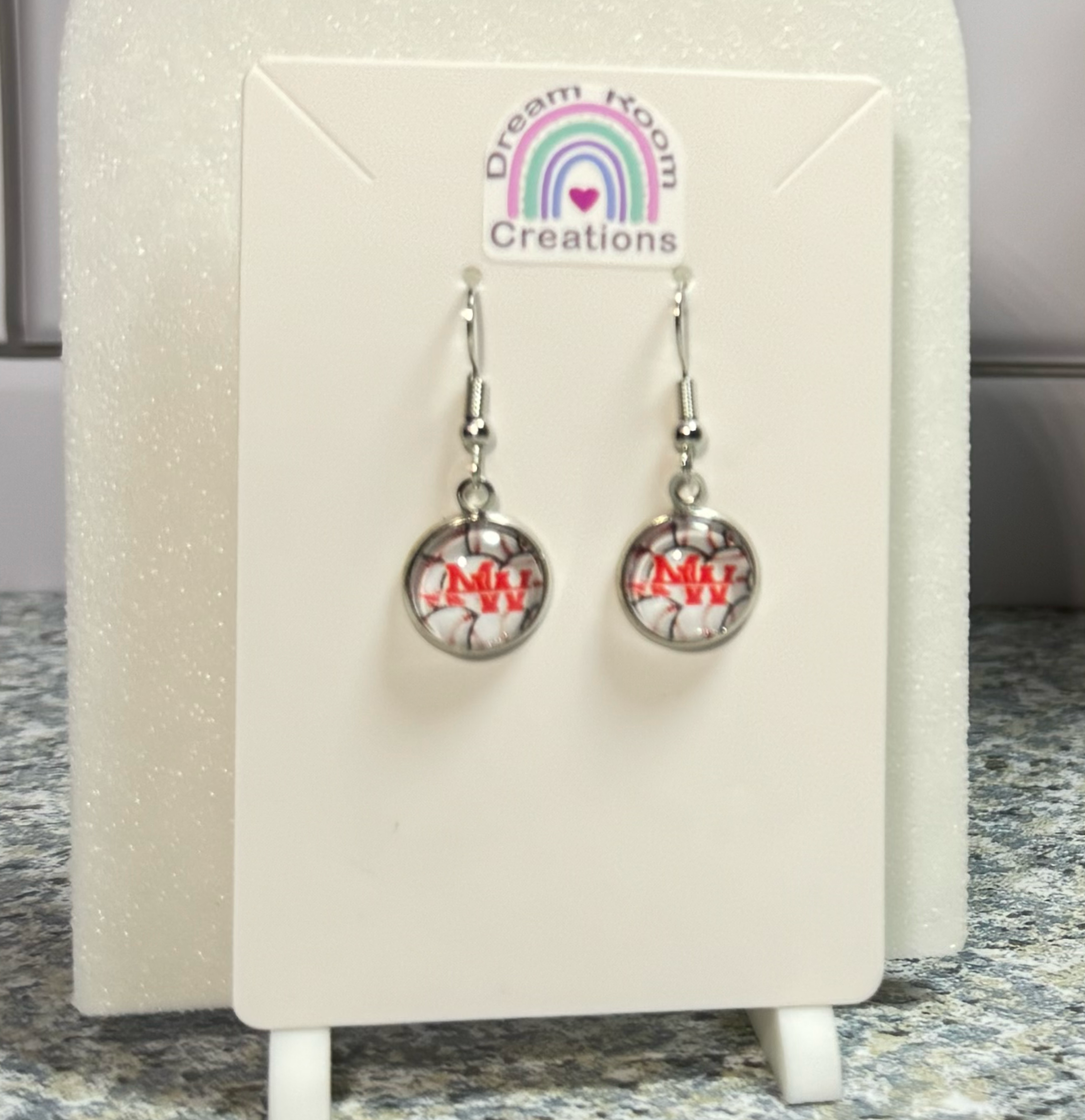 Mohawk Baseball Glass Dangle Earrings