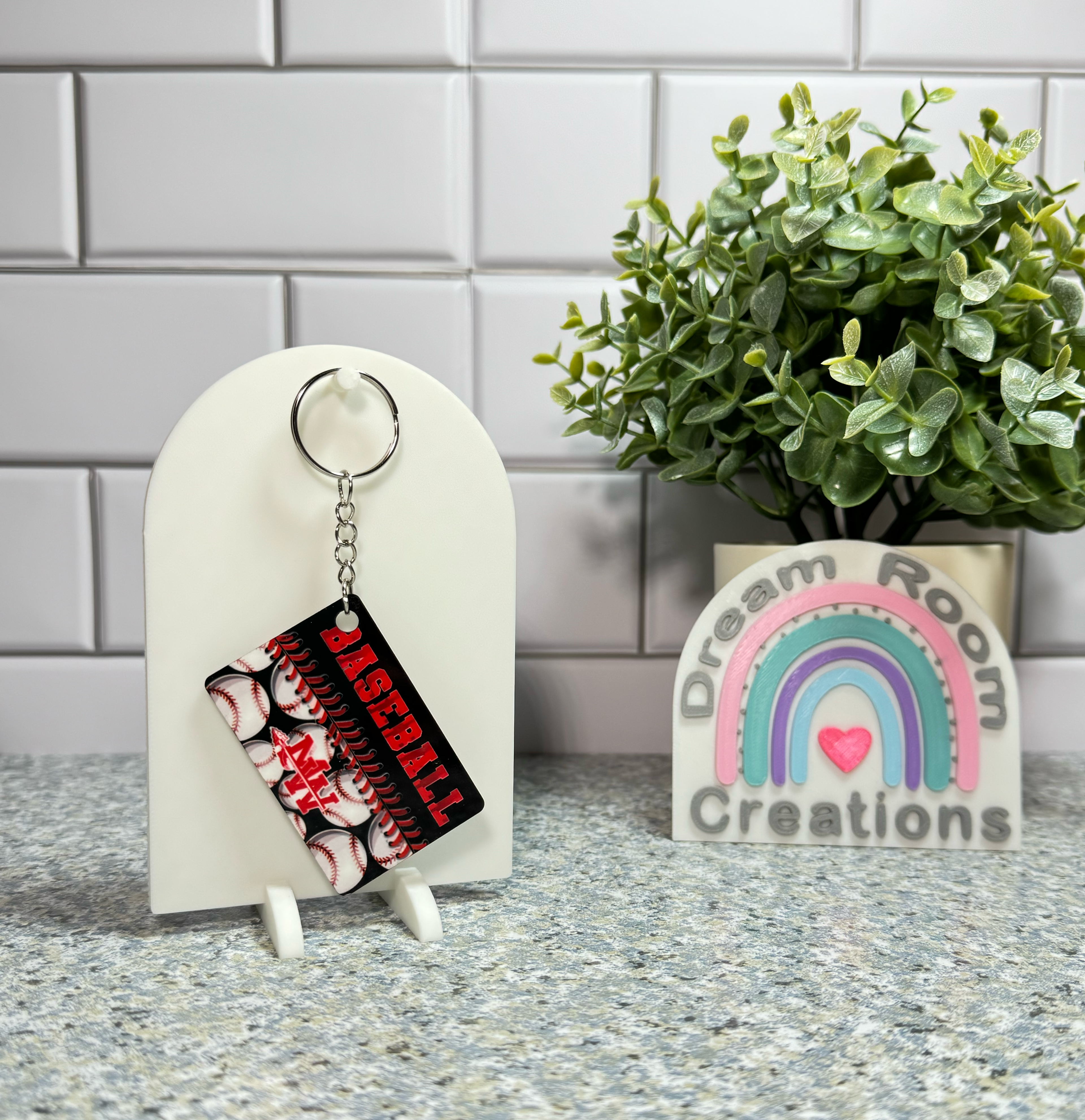 Mohawk Double Sided Rectangle Baseball Keychain