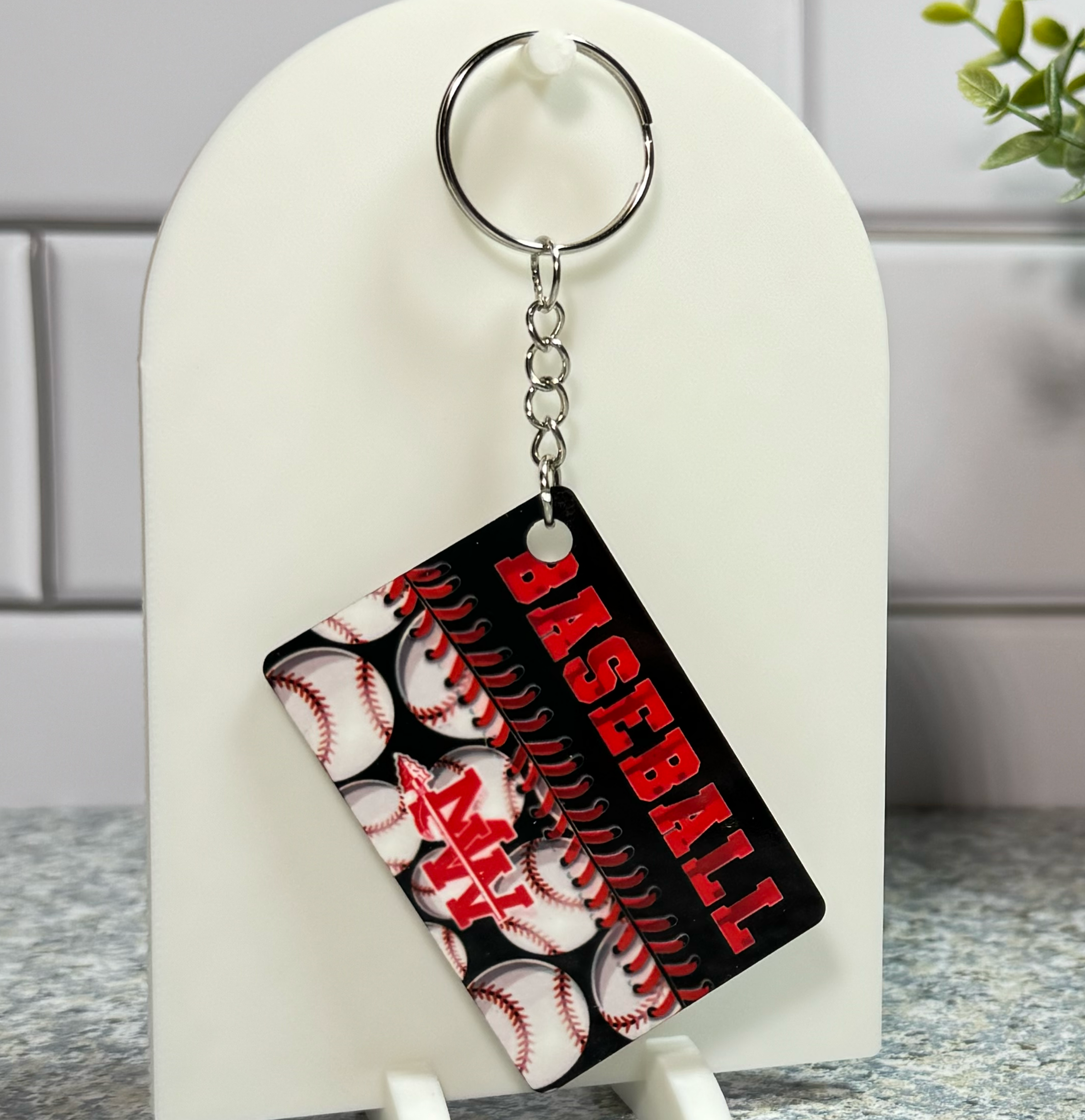 Mohawk Double Sided Rectangle Baseball Keychain