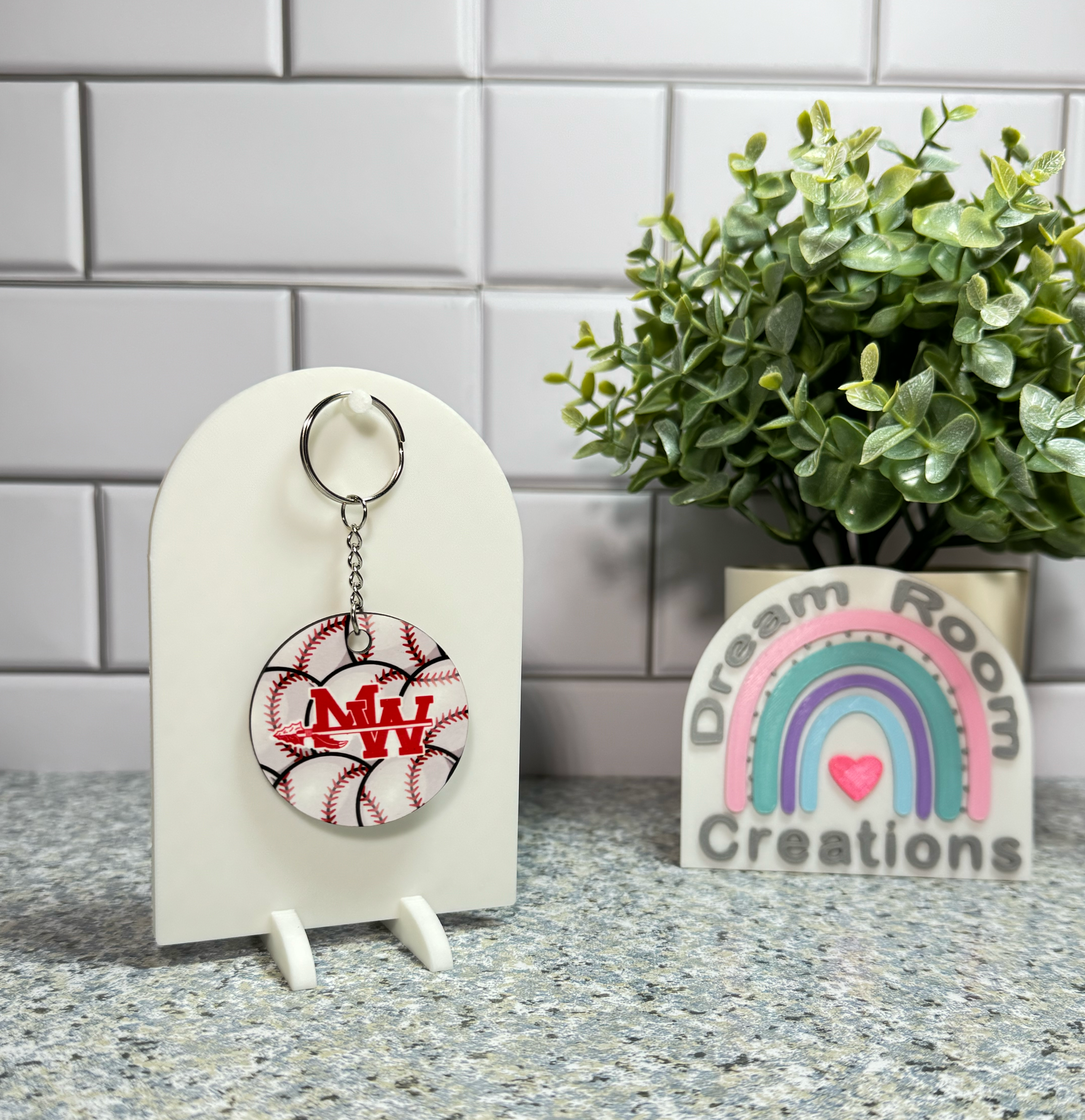 Mohawk Double Sided Round Baseball Keychain