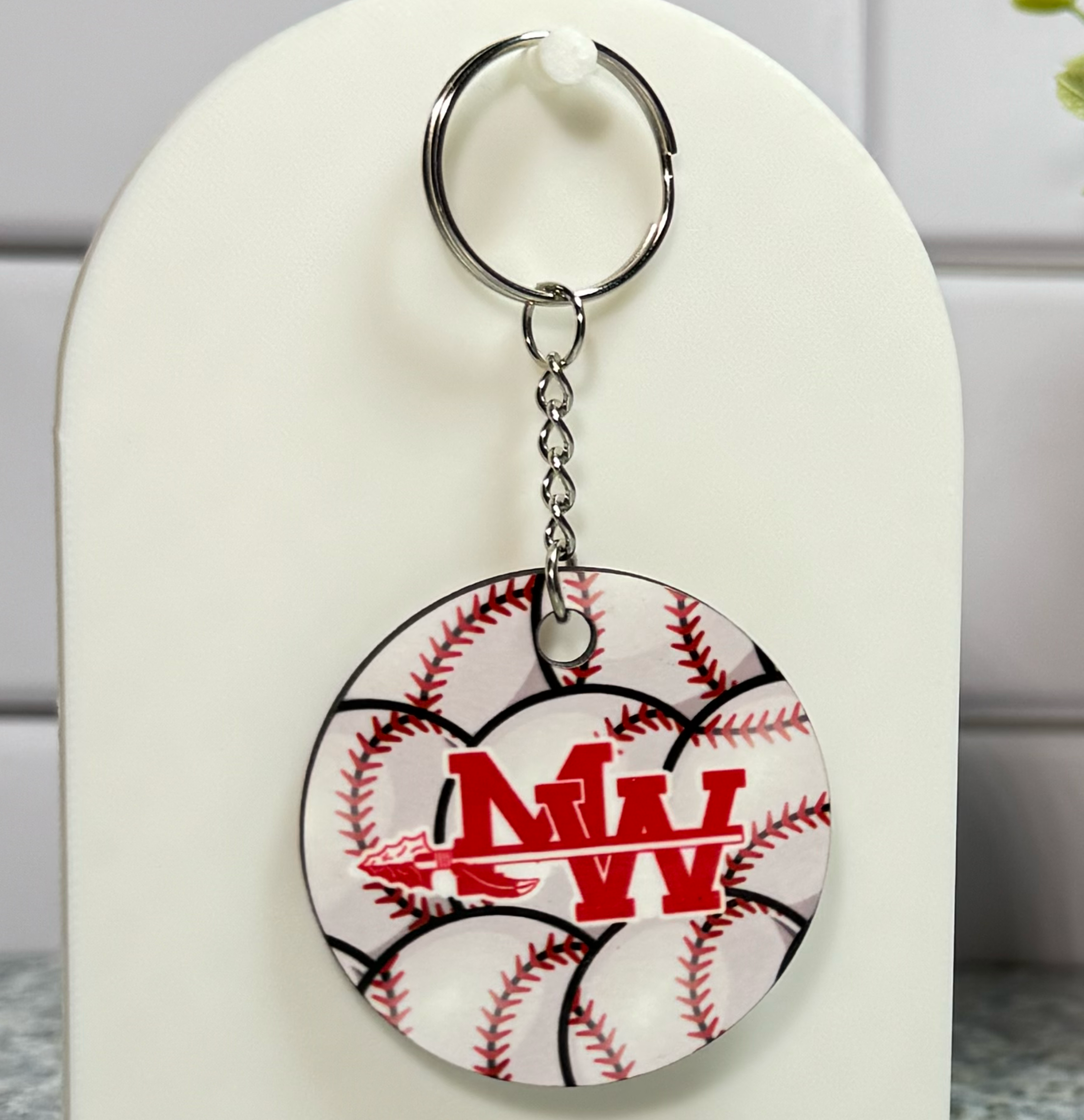 Mohawk Double Sided Round Baseball Keychain