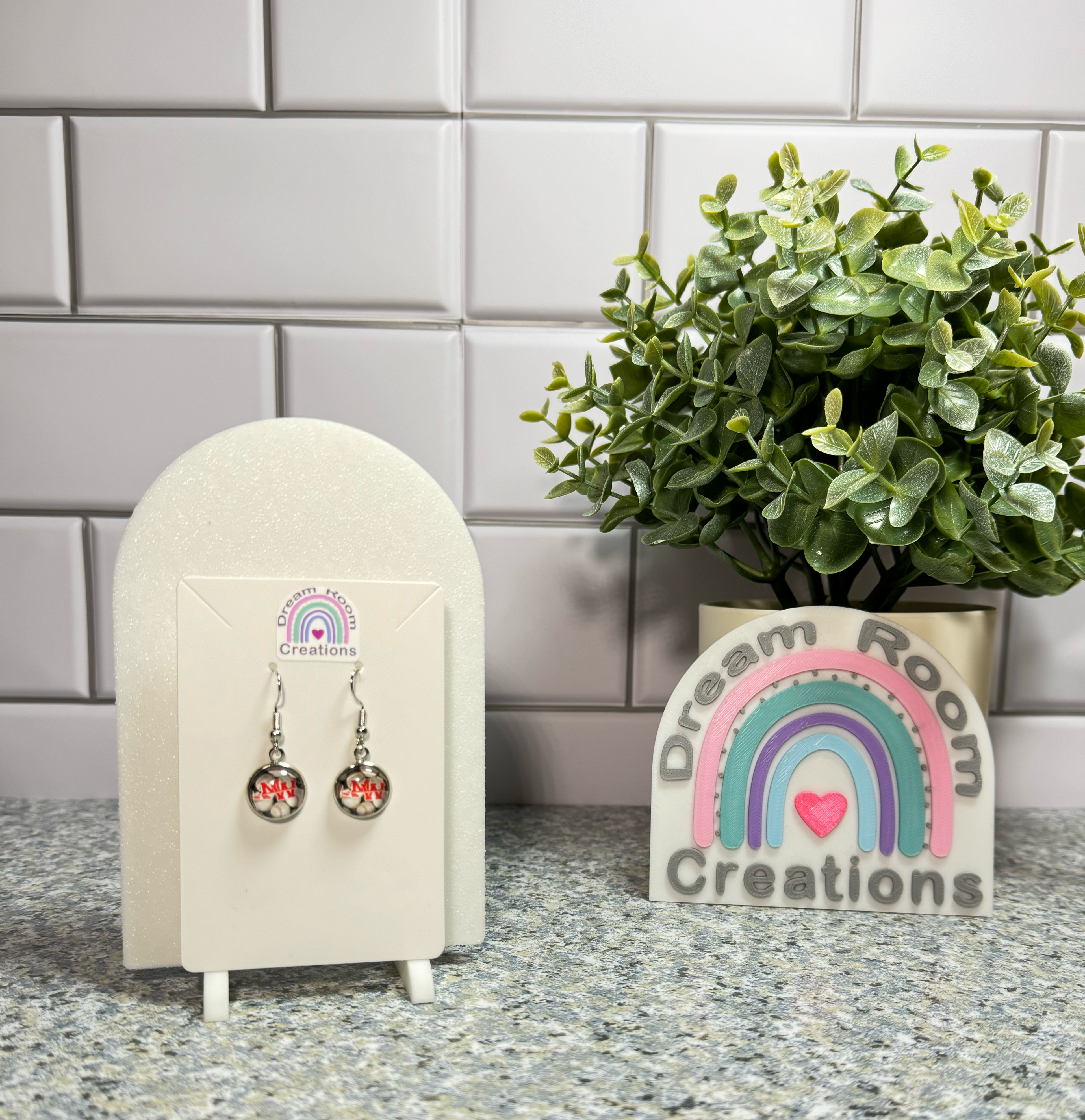 Mohawk Baseball 2 Glass Dangle Earrings