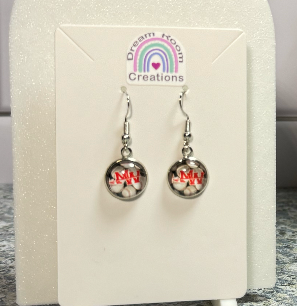 Mohawk Baseball 2 Glass Dangle Earrings