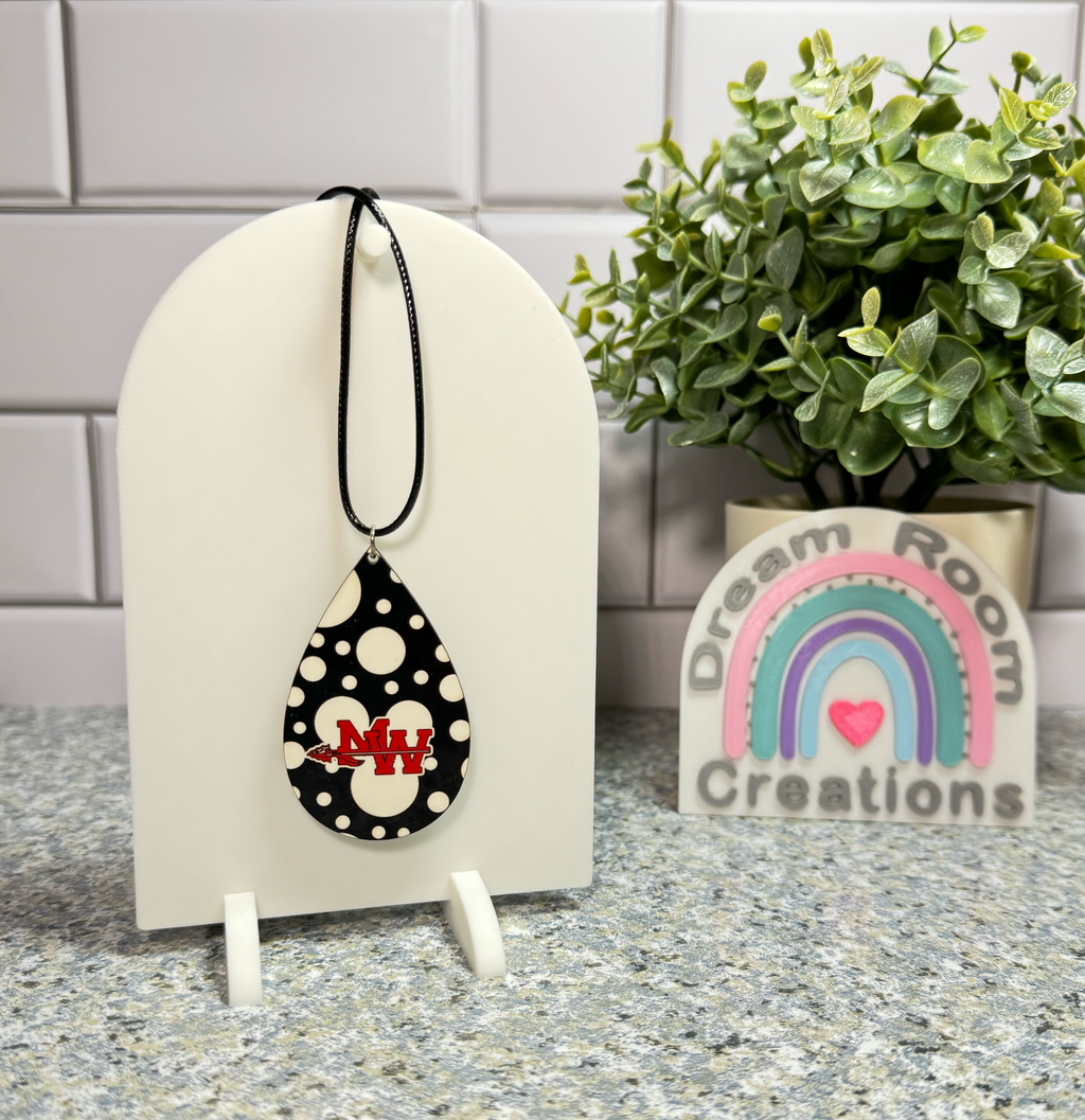 Mohawk Black & White Polka Dots Teardrop Necklace