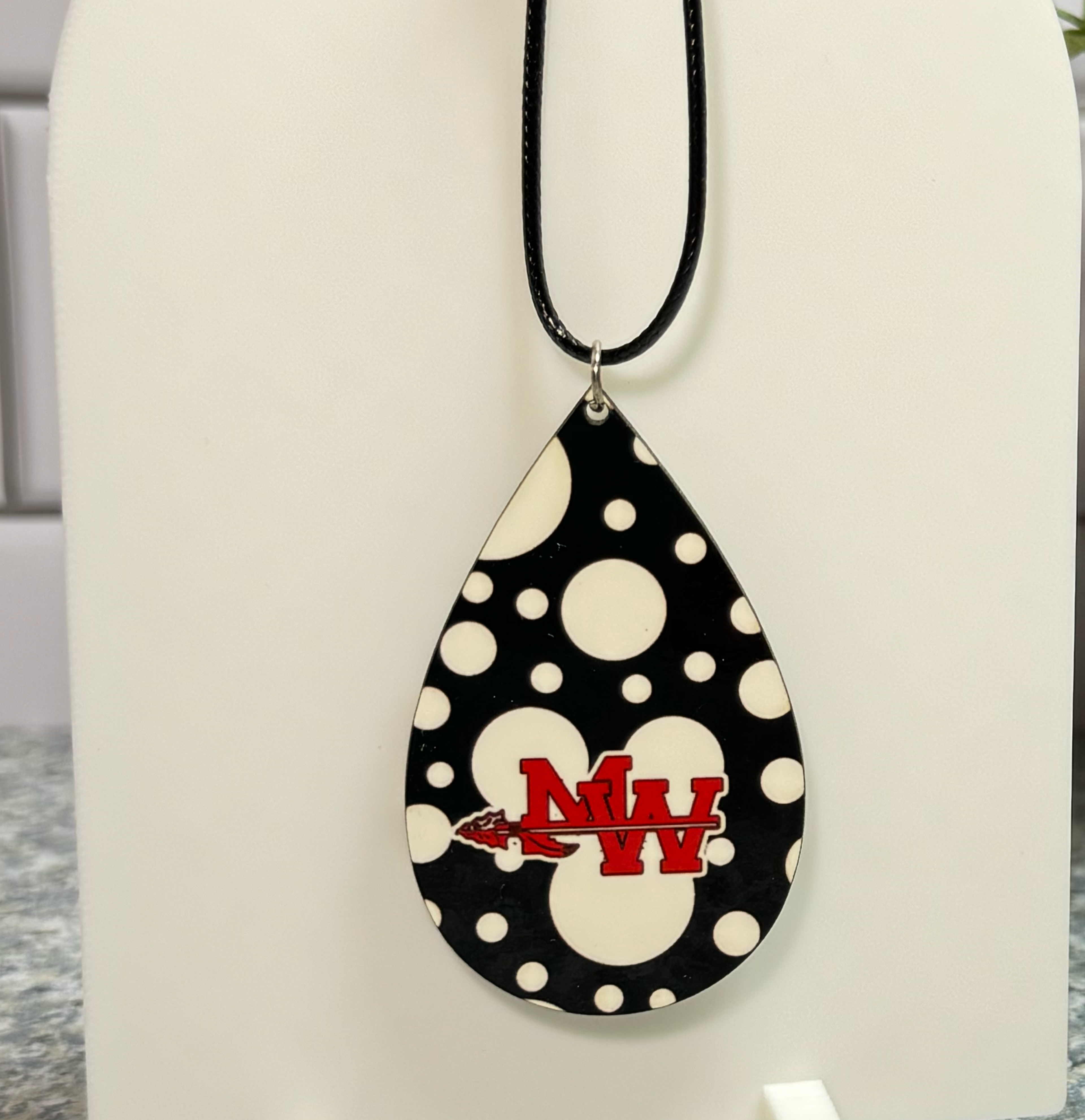 Mohawk Black & White Polka Dots Teardrop Necklace