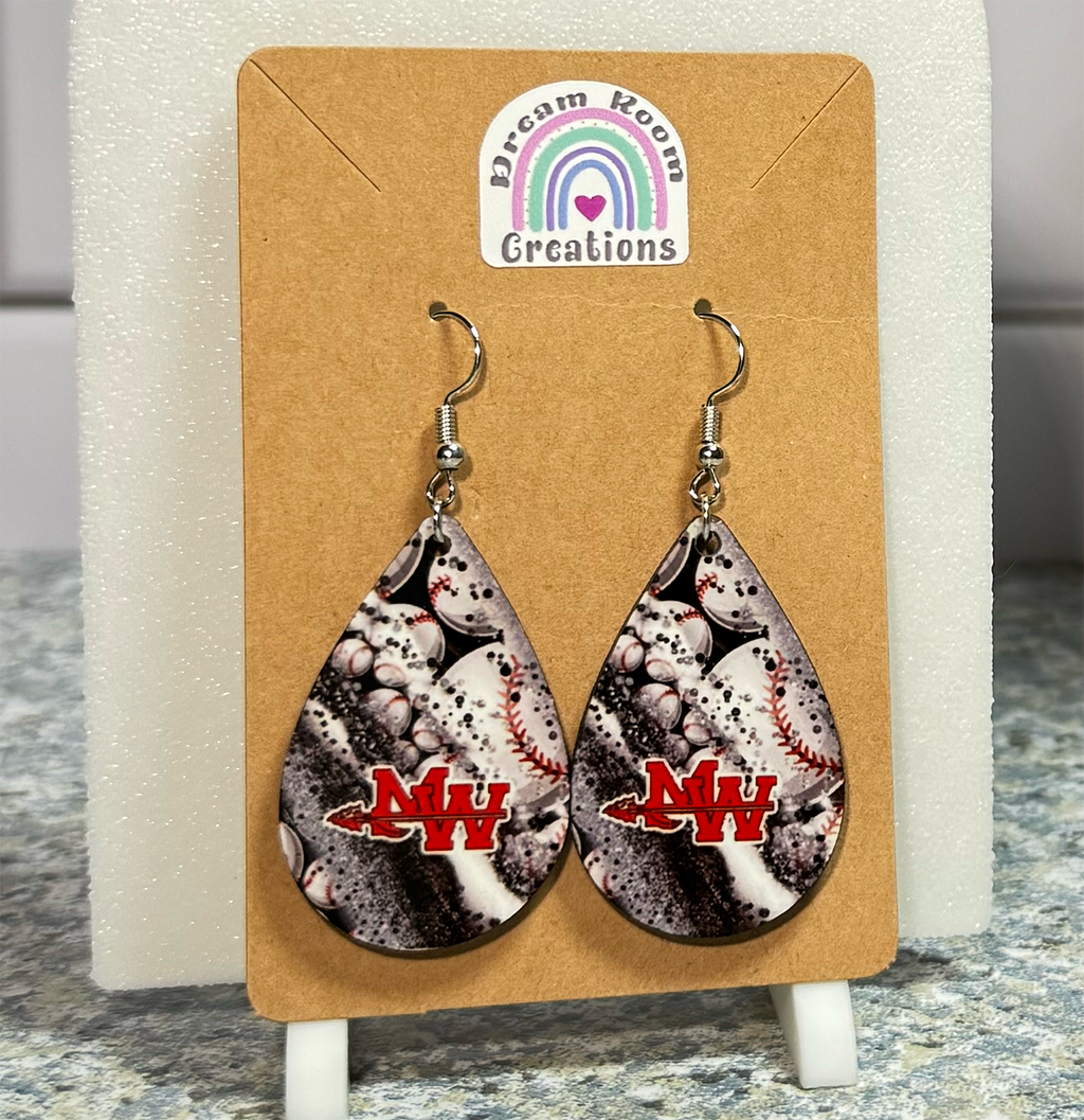 Mohawk Milkyway Baseball Teardrop Earrings