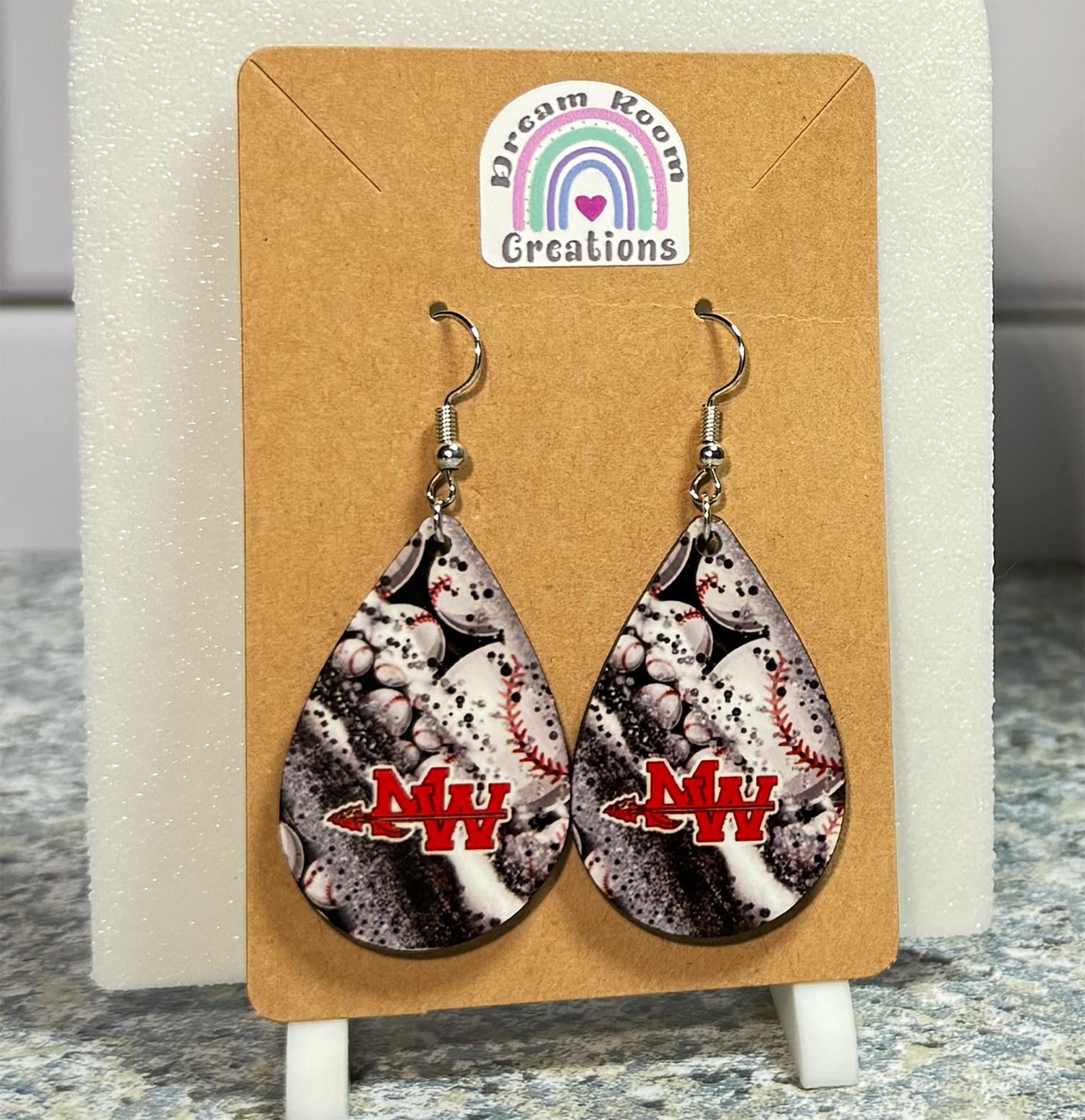 Mohawk Milkyway Baseball Teardrop Earrings