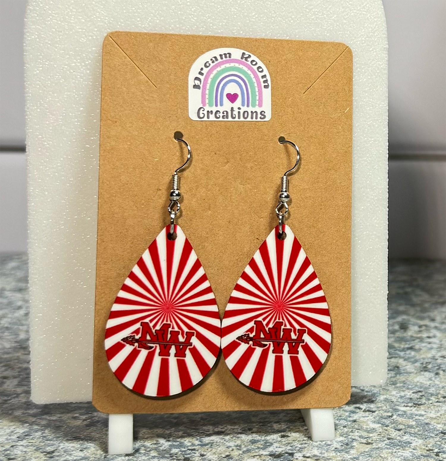 Mohawk Red Burst Teardrop Earrings
