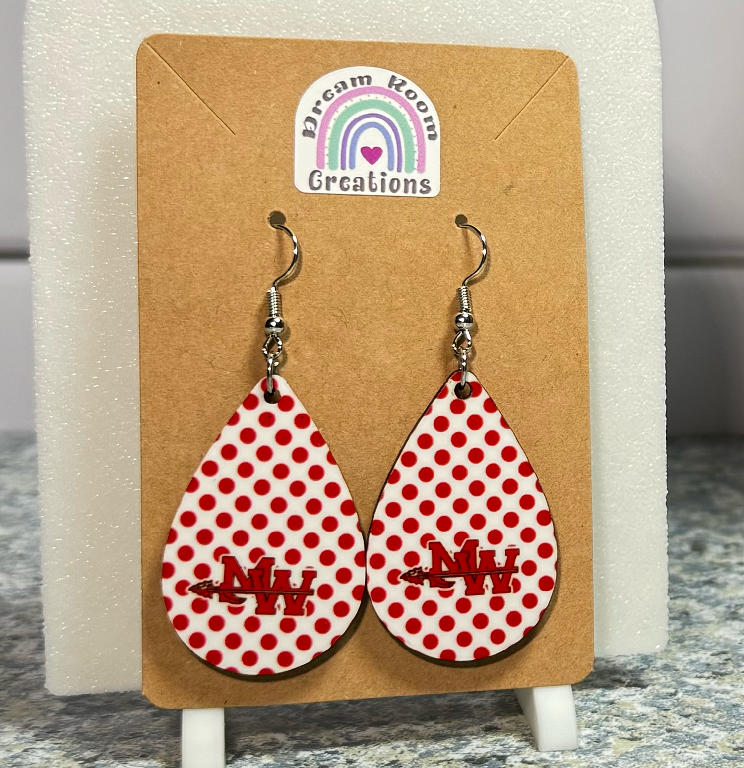 Mohawk Red Dots Teardrop Earrings