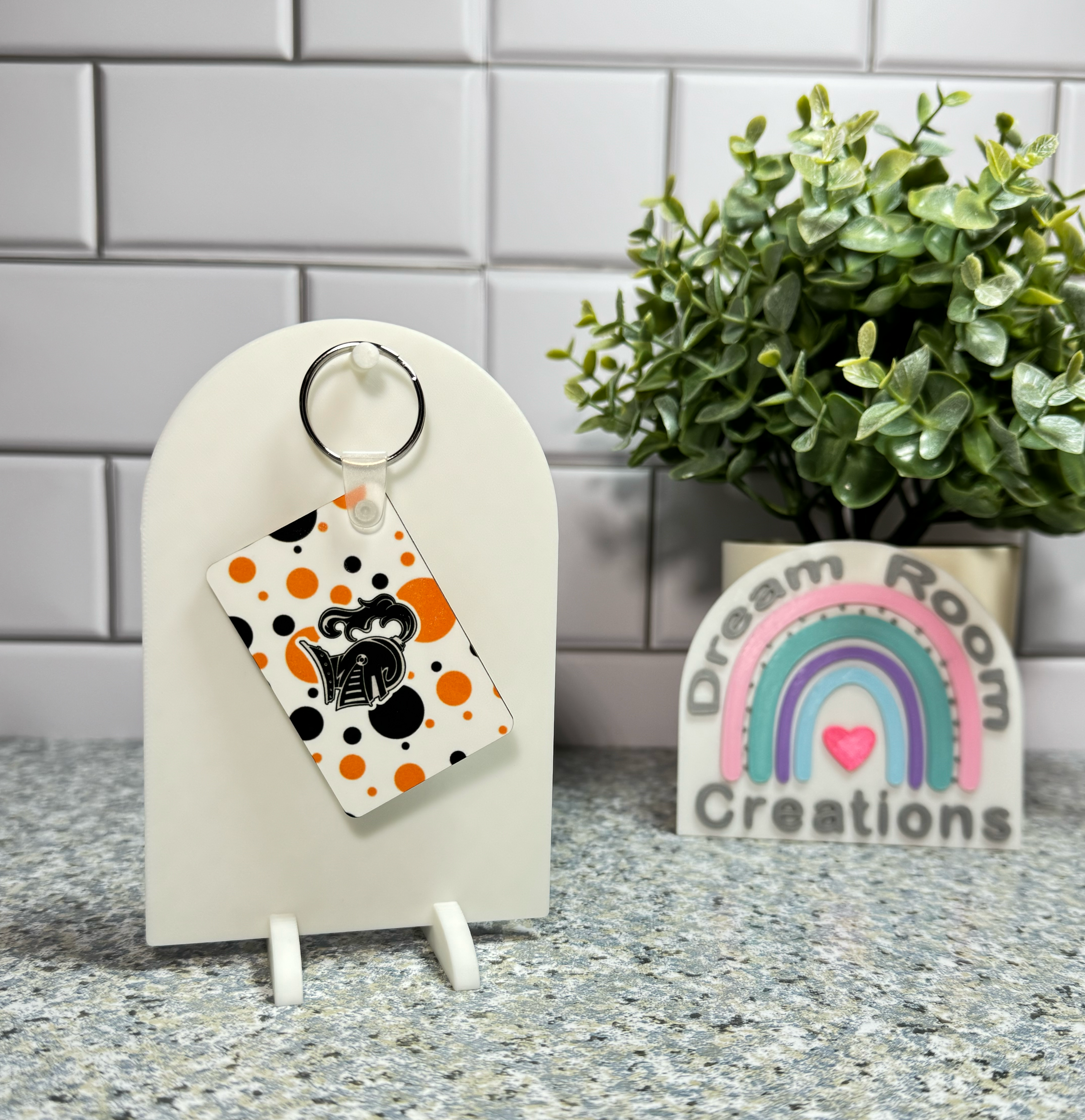 Van Buren Double Sided Rectangle Polka Dots Keychain